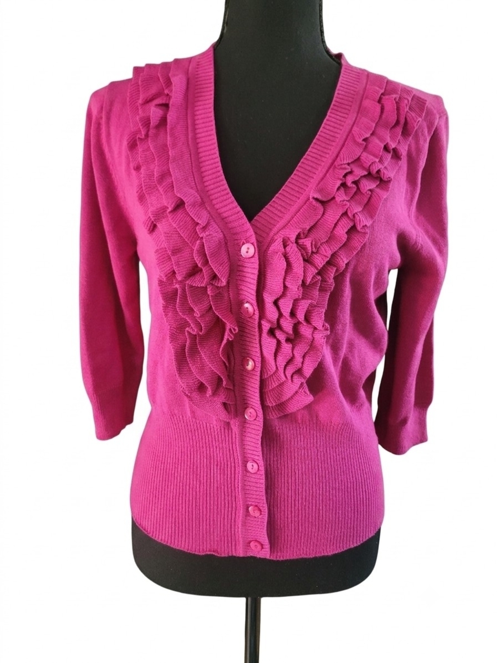 jcpenney Fuchsia Ruffle-Front Button Cardigan